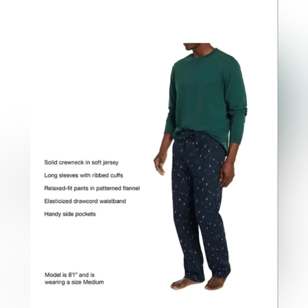 Gap Men's Flannel Cozy Crewneck Long Sleeve Drawcord Pajama Set